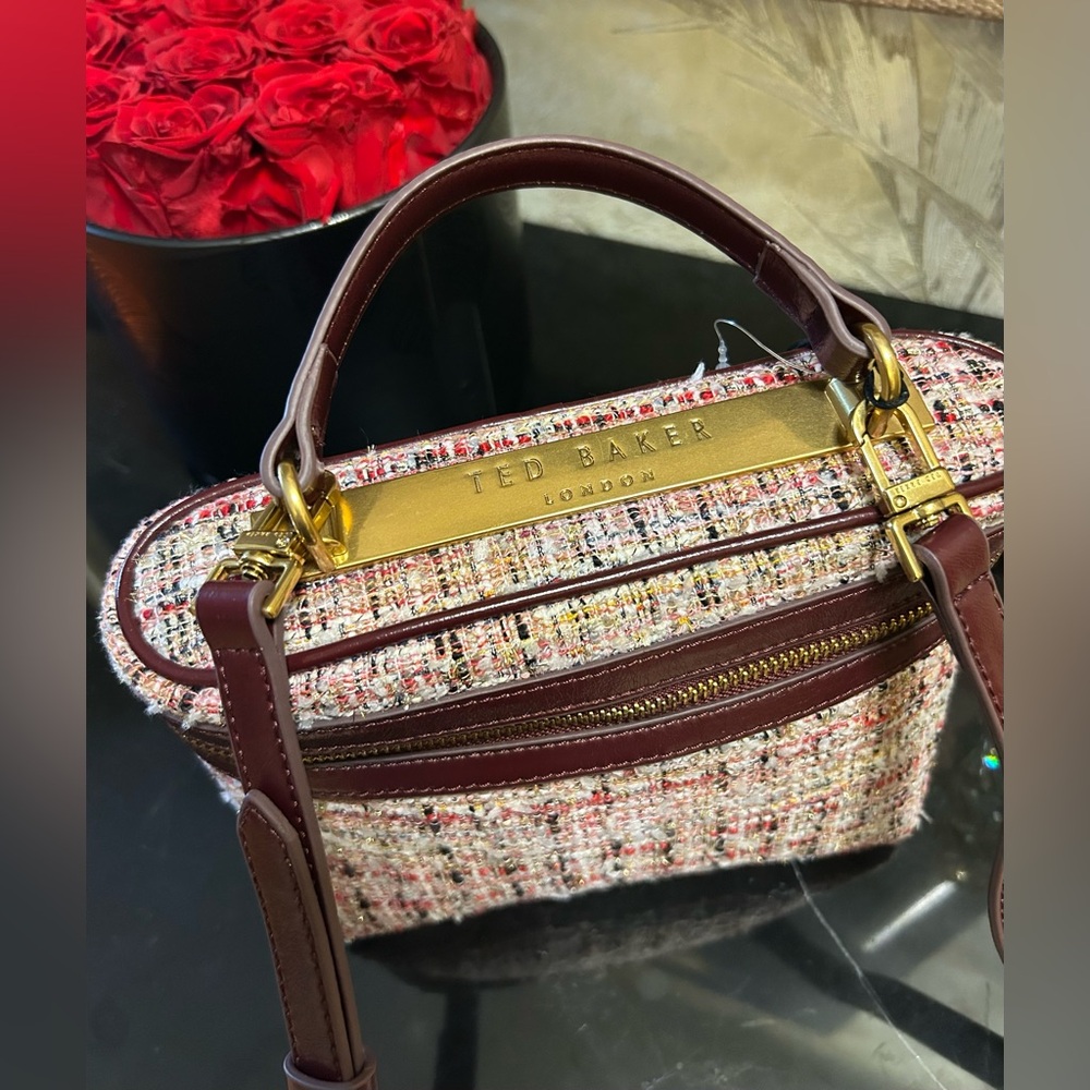 New Ted Baker Tweed Satchel - Red and Burgundy